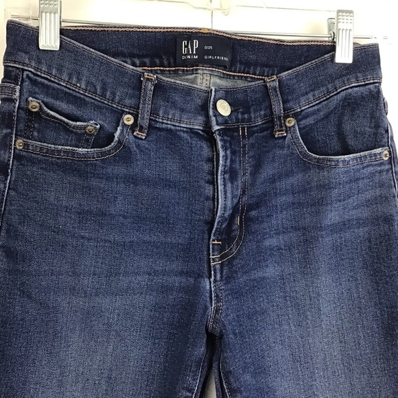 GAP Denim Girlfriend Dark Indigo Mid-Rise Tapered Leg Denim Jeans 0/25 - Picture 4 of 8